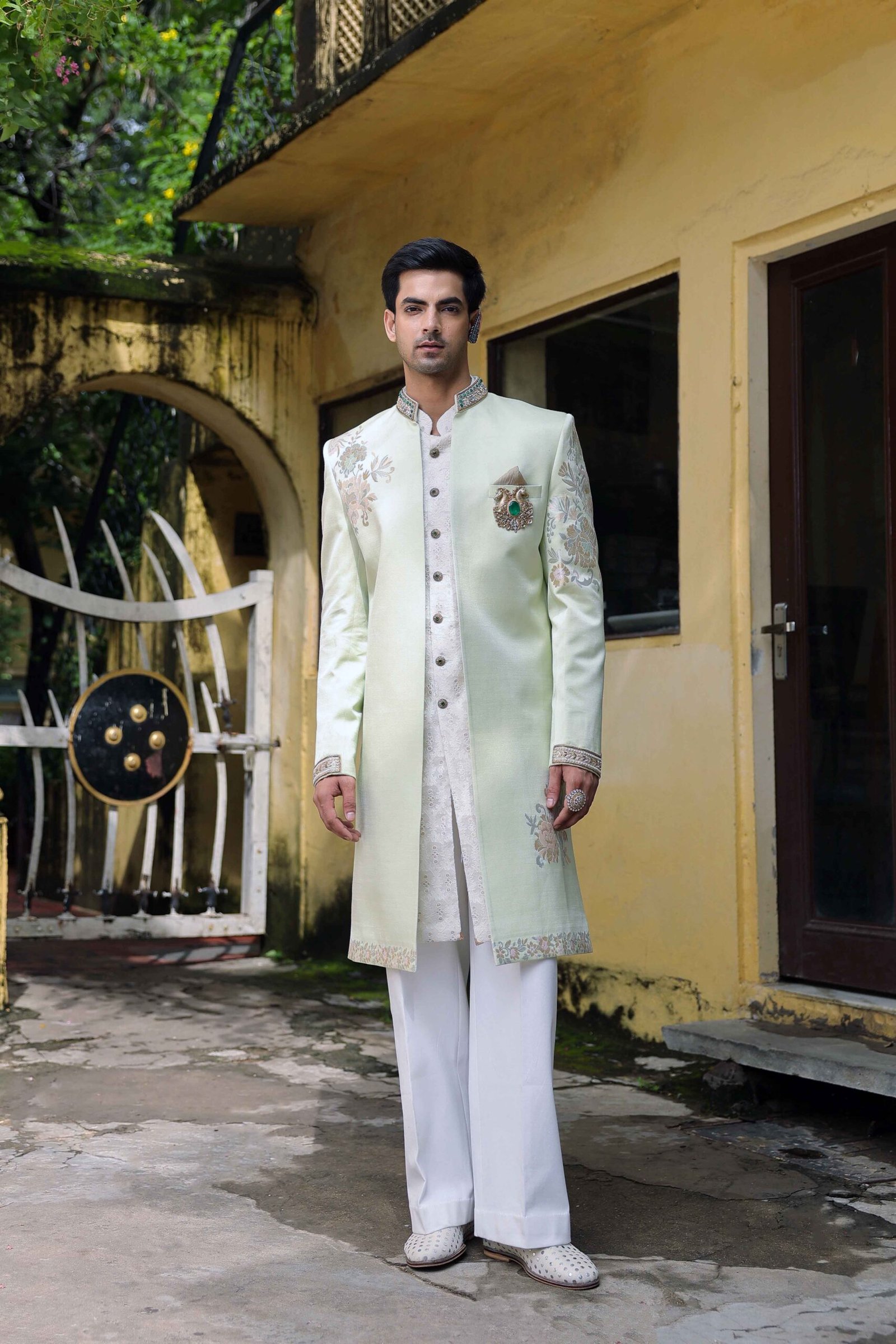 The after heir pistachio-ivory sherwani