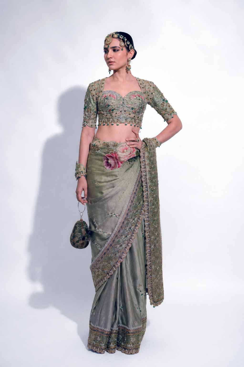 The Baqsa Appliqué Satin Saree