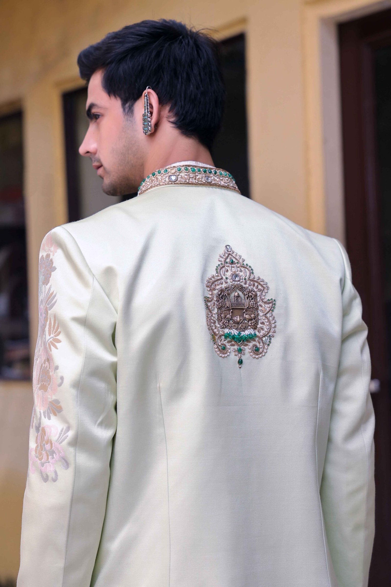 The after heir pistachio-ivory sherwani - Image 2