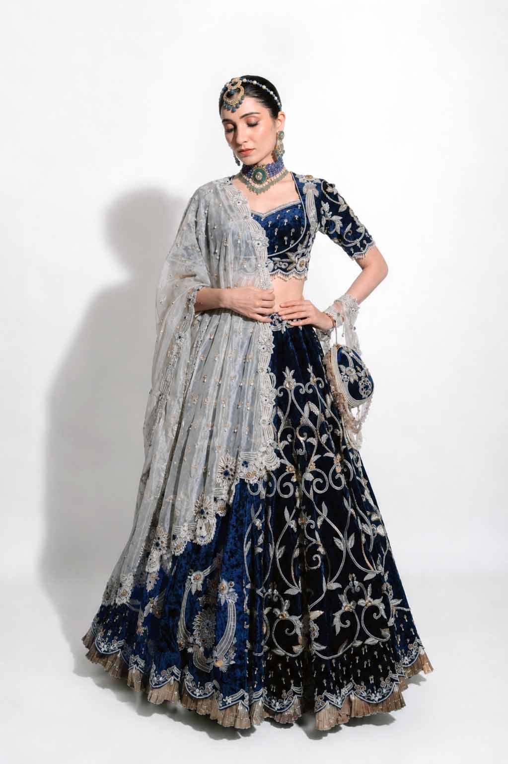 The Baqsa Mughal Velvet Midnight Lehenga